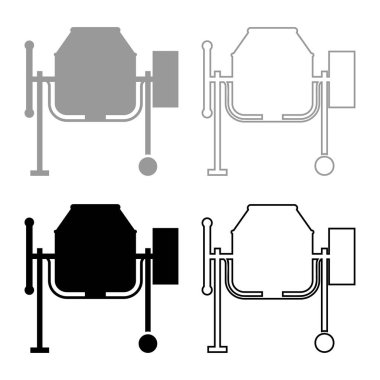 Beton karıştırıcı çimento makine ana hatları siyah gri renk vektör çizimi düz resim