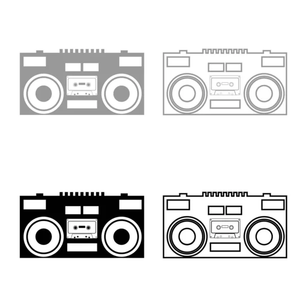 Grabadora Cassette Icono Música Estéreo Móvil Conjunto Contornos Negro Gris — Vector de stock