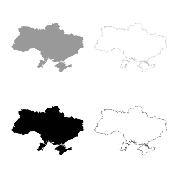 Mapa Ucrania Icono Esquema Conjunto Negro Gris Vector Ilustración Plano — Archivo Imágenes Vectoriales