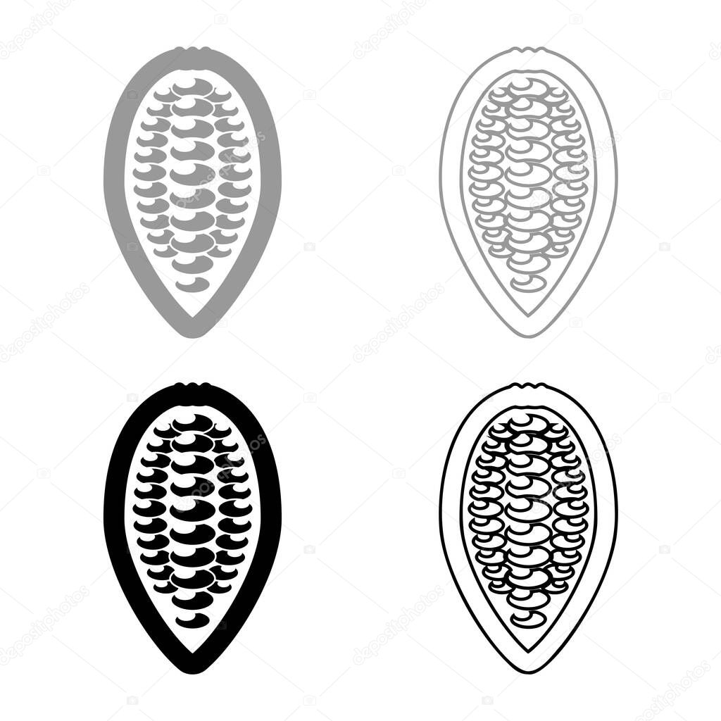 Cacao bob beans Cocoa fruit Chocolate seeds icon outline set black grey color vector illustration flat style simple image