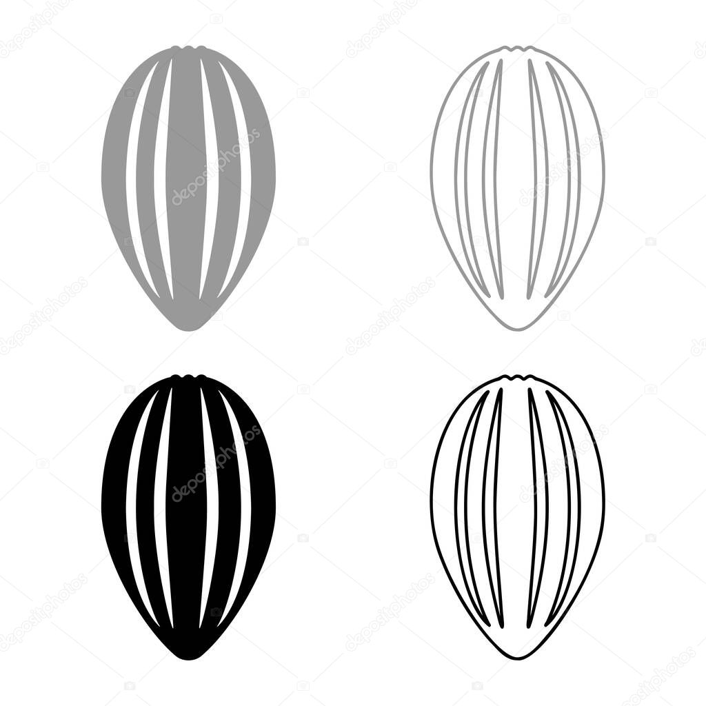 Cacao bob pod Cocoa fruit peel Chocolate seeds icon outline set black grey color vector illustration flat style simple image