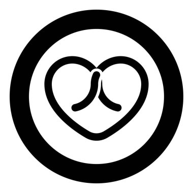 Yay bağlanmış kalp simgesi yuvarlak siyah renk çizimi düz resim şeklinde