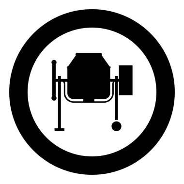 Beton karıştırıcı çimento makine simgesi yuvarlak siyah renk vektör çizimi düz resim