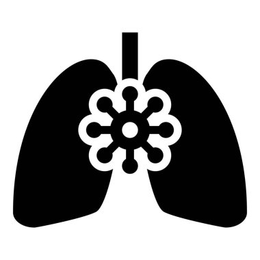 Coronavirus hasarlı ciğerleri Virüs corona saldıran akciğer konsepti Covid 19 enfekte olmuş tüberküloz simgesi siyah renk çizimi düz resim