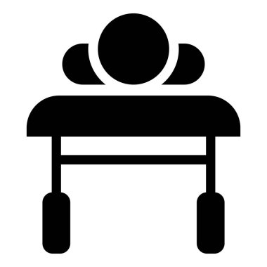 Hasta tıbbi yatak kanepesinde yatıyor. Hasta Adam Rehabilitasyon ikonu. Siyah renk vektör illüstrasyonu.