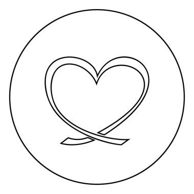 Dairesel yuvarlak yuvarlak çizgili kurdele kalp simgesi siyah renk vektör çizimi düz resim biçimi