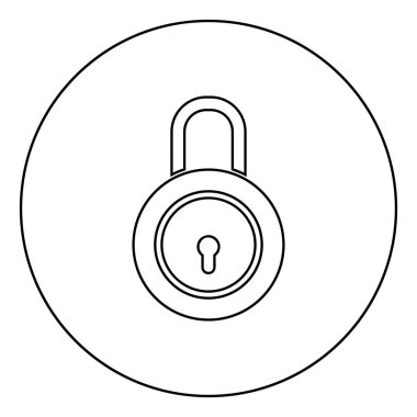 Asma kilit simgesini yuvarlak hatlı siyah renk çizimi düz resim biçimine kilitle