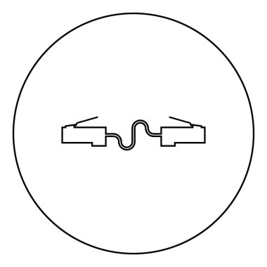 Ağ bağlantısı yama kablosu ethernet kablo LAN kablo simgesi yuvarlak yuvarlak çizgili siyah renk vektör çizimi düz resim