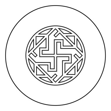 Valkyrie Varangian işareti Valkiriya Slav sembolü simgesi yuvarlak yuvarlak çizgili siyah renk çizimi düz resim