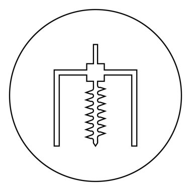 Yer mayını endüstrisi için sondaj sondajı. Jeolojik konsept. Daire şeklinde sıkıcı. Siyah renk çizgisi çizimi düz resim.