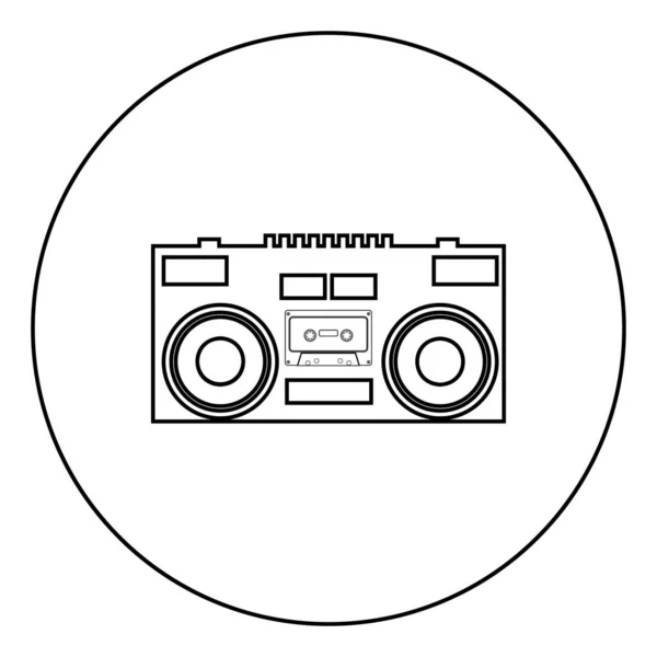 カセットレコーダー円形のラウンドアウトラインのモバイルステレオ音楽アイコン黒のカラーベクトルイラストフラットスタイルシンプルな画像 — ストックベクタ