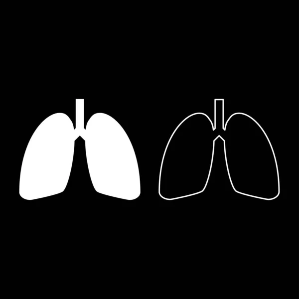 Lungs Humano Icono Contorno Conjunto Color Blanco Vector Ilustración Plano — Vector de stock