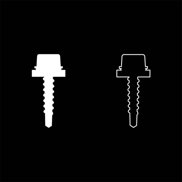 Metal roof screw Mounting profiled corrugated sheeting icon outline set white color vector illustration flat style simple image — Stock Illustration Metal Roof Screw Mounting Profiled Corrugated Sheeting Icon Outline Set Royalty Free Stock Vectors