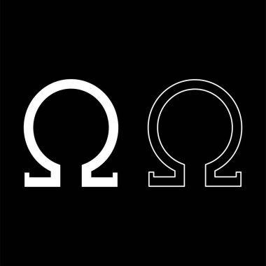 Omega Yunanca sembolü büyük harf yazı tipi simgesi ana hatları beyaz renk vektör çizimi düz resim biçimi