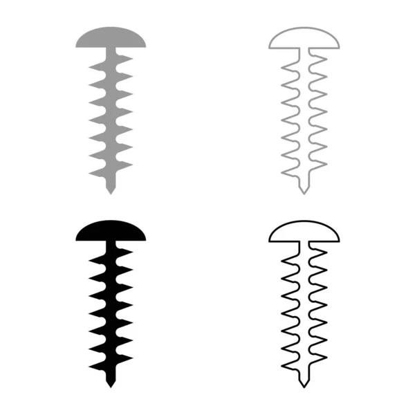 Tornillo Cabeza Redonda Hardware Autorroscante Elemento Construcción Icono Esquema Conjunto — Archivo Imágenes Vectoriales