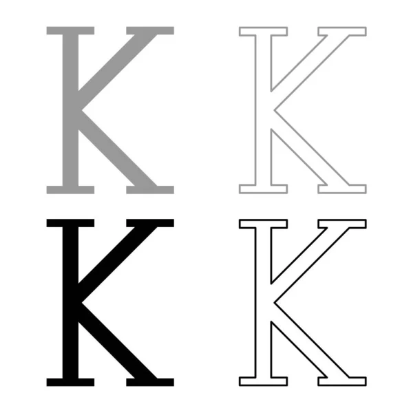 Kappa Grieks Symbool Hoofdletter Hoofdletters Lettertype Pictogram Outline Set Zwart — Stockvector