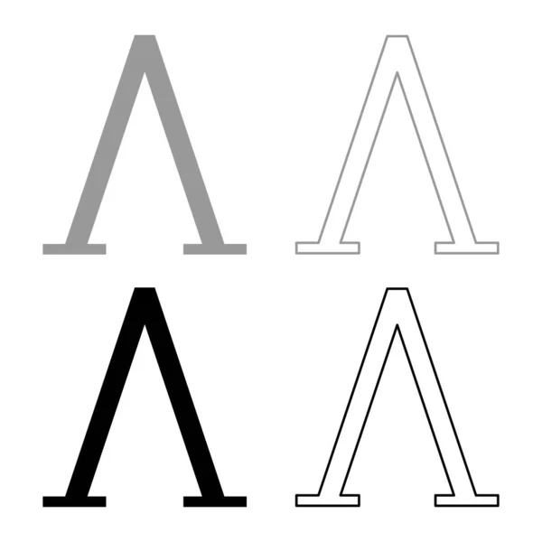 Lambda希腊符号大写字母大写字母大写字母大写字母大写字母字体图标轮廓设置黑色灰色矢量插图平面样式简单图像 — 图库矢量图片