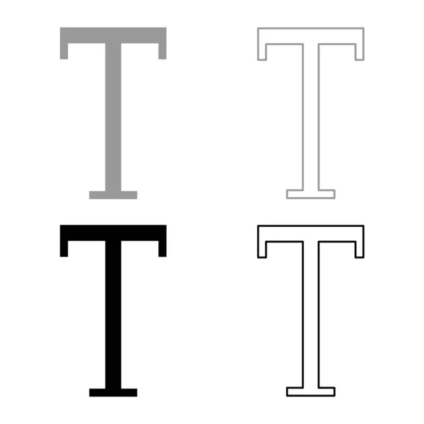 Tau Griechisches Symbol Großbuchstaben Schrift Symbol Umriss Gesetzt Schwarz Grau — Stockvektor