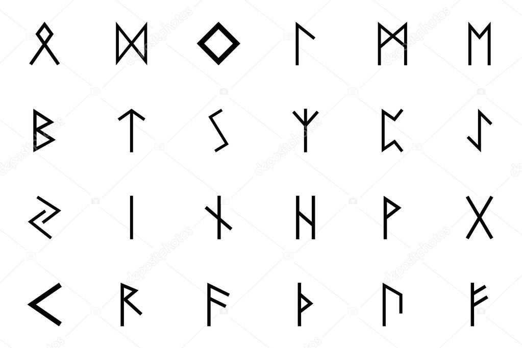 Runes of Scandinavia set icon black color solid style vector illustration