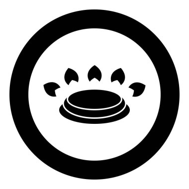 Gaz ocağı sobası sembolü pişirme yüzeyi işaretli çatal hedef panel simgesi dairesel siyah renk çizimi düz resim şekli