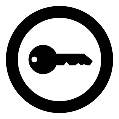 Kapı kilidi için İngilizce klasik anahtar tipi Dairesel siyah renk vektör illüstrasyonunda özel simgeyi düz resim olarak kabul et