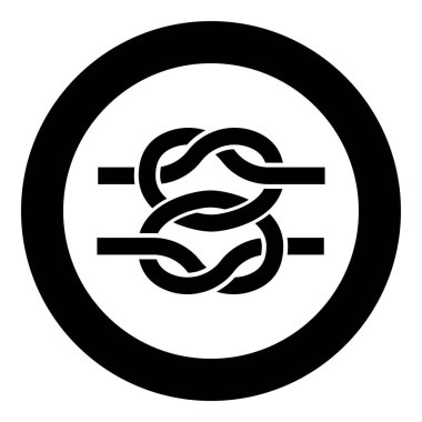 İki denizcilik düğümü halat teli kıvrılmış deniz kablosu simgesi yuvarlak siyah renk vektör çizimi düz resim