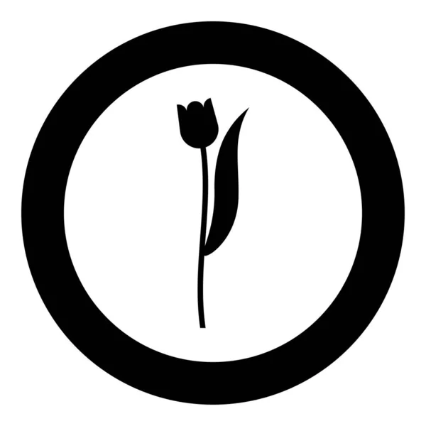 Çiçek Lale Bitkisi Silueti Simgesi Yuvarlak Siyah Renk Vektör Illüstrasyonunda — Stok Vektör
