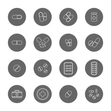 uyuşturucu ince çizgi Icons set