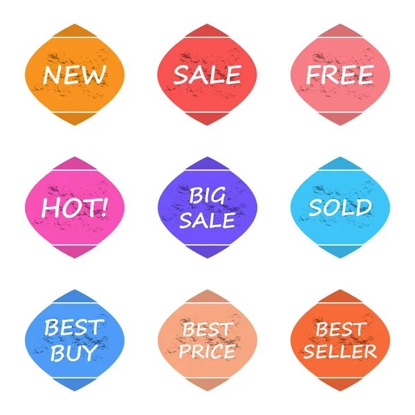 Sale and promotion sticker label grunge style set — Stock Vector