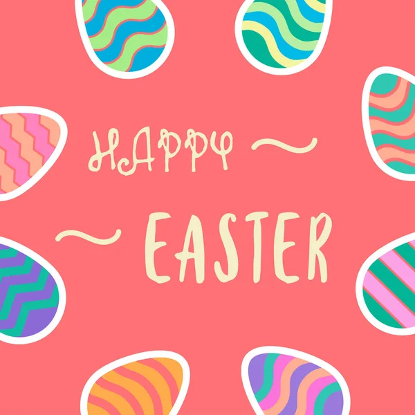 Happy easter typography text with colorful easter eggs background — Stock Vector
