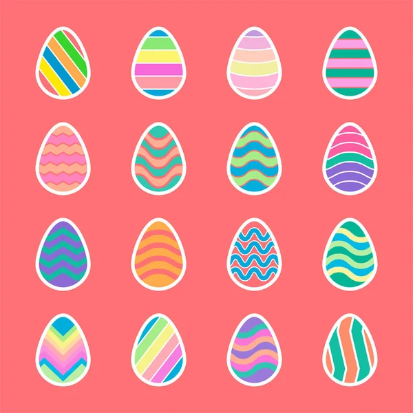 Easter eggs with white border icons set — Stock Vector
