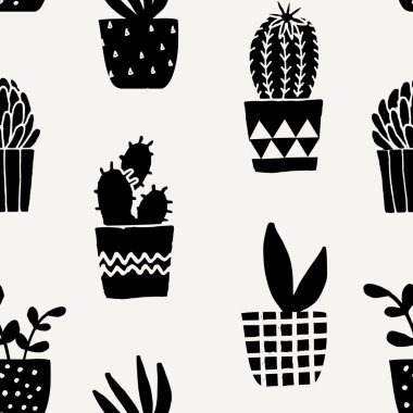 Succulent Plant Pots Seamless Pattern clipart