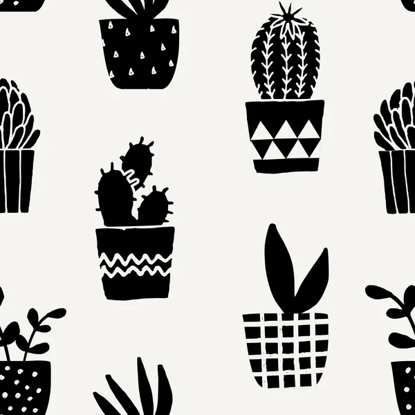 Succulent Plant Pots Seamless Pattern — Stock Vector