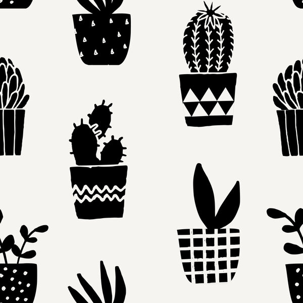 Succulent Plant Pots Seamless Pattern