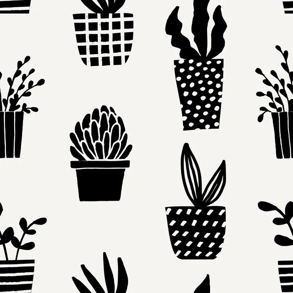Succulent Plant Pots Seamless Pattern — Stock Vector