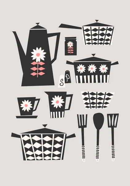 Conjunto de cocina retro — Vector de stock