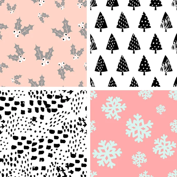 Ensemble de motifs sans couture de Noël — Image vectorielle