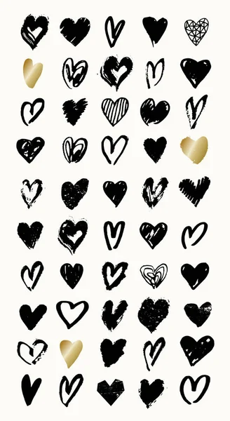 Formas de corazón en negro y oro — Vector de stock