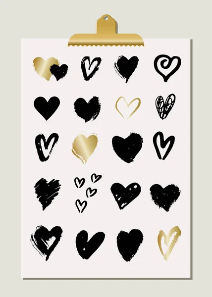 Formas de corazón en negro y oro — Vector de stock