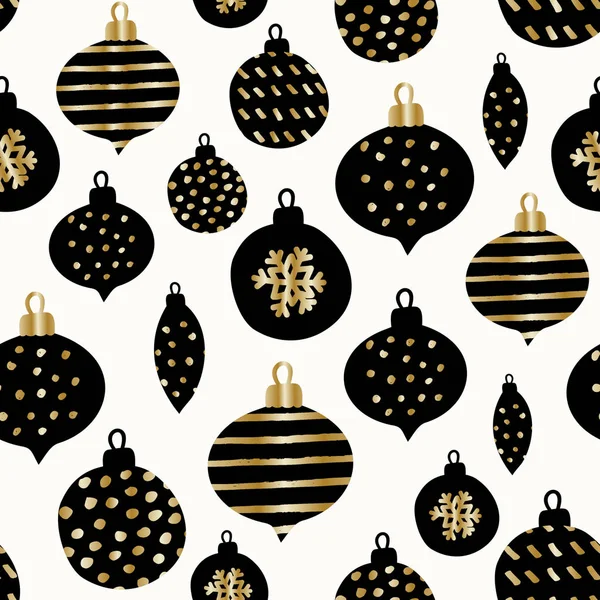 黒と白の背景の金のクリスマスつまらないものとシームレスな繰り返しパターンのイラスト デザインをベクトルします スタイリッシュなシンプルなクリスマスの壁紙 包装紙 壁アート デザイン — ストックベクタ