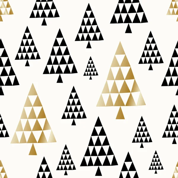 Vector Illustration Design Seamless Repeating Pattern Christmas Trees Black Gold — Stock Vector