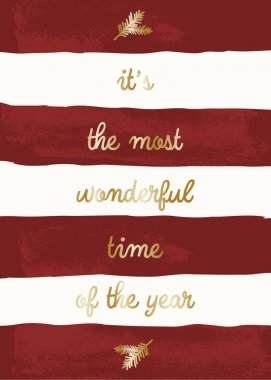 vektör çizim tasarım tipografik Noel tebrik kartı şablonunun metin kırmızı ve beyaz çizgili zemin üzerine altın ile.