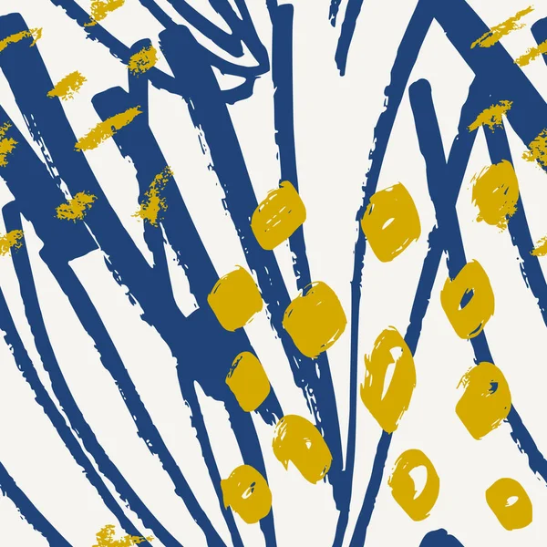 Vector Illustration Design Hand Drawn Seamless Abstract Pattern Blue Mustard — Stock Vector