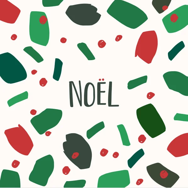 绿色和红色笔触的圣诞贺卡模板的矢量插图设计白色背景的点和文本诺埃尔 — 图库矢量图片