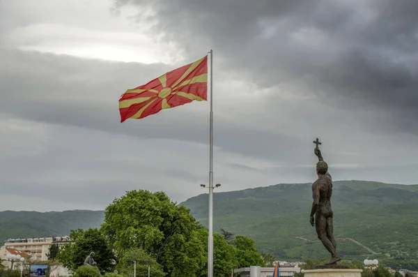 Μακεδονική σημαία, Οχρίδα, πΓΔΜ — Φωτογραφία Αρχείου