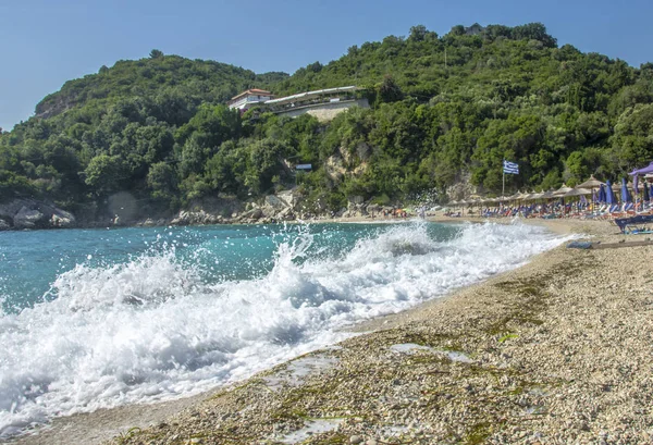 Olas Marinas Playa Sarakiniko Cerca Parga Grecia —  Fotos de Stock