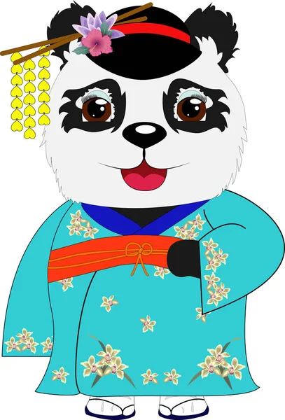 Panda em um quimono azul com ornamentos —  Vetores de Stock