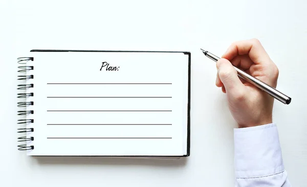 Caderno. Planejamento de negócios, resolução de problemas. Plano — Fotografia de Stock