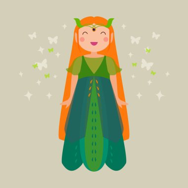 Vektör şirin poster peri ile. Çizgi film sihirli illüstrasyon