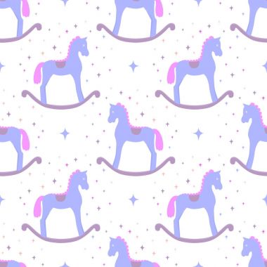 Şirin mavi vektör sallanan at beyaz arka plan üzerinde izole. Bebek oyuncak seamless modeli